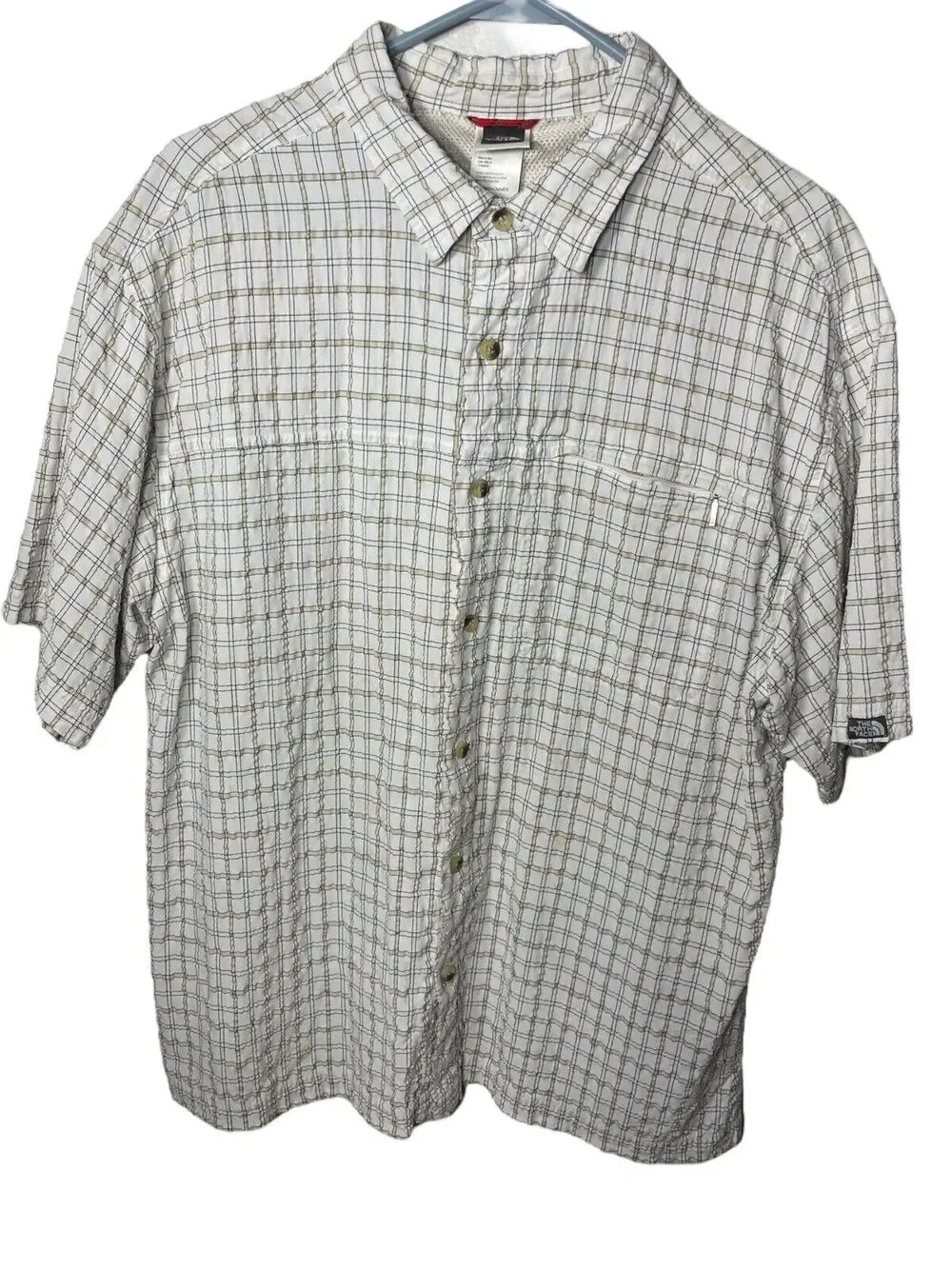 The North Face Men’s Button Down Shirt Short Sleeve White Plaid Size Large